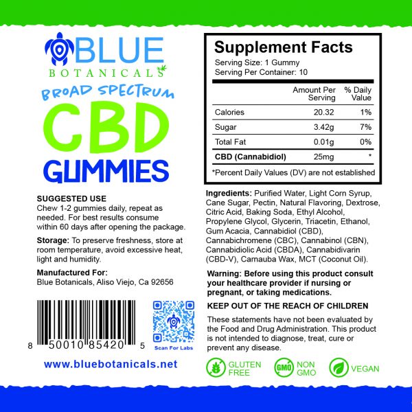 BB CBD Gummies back label